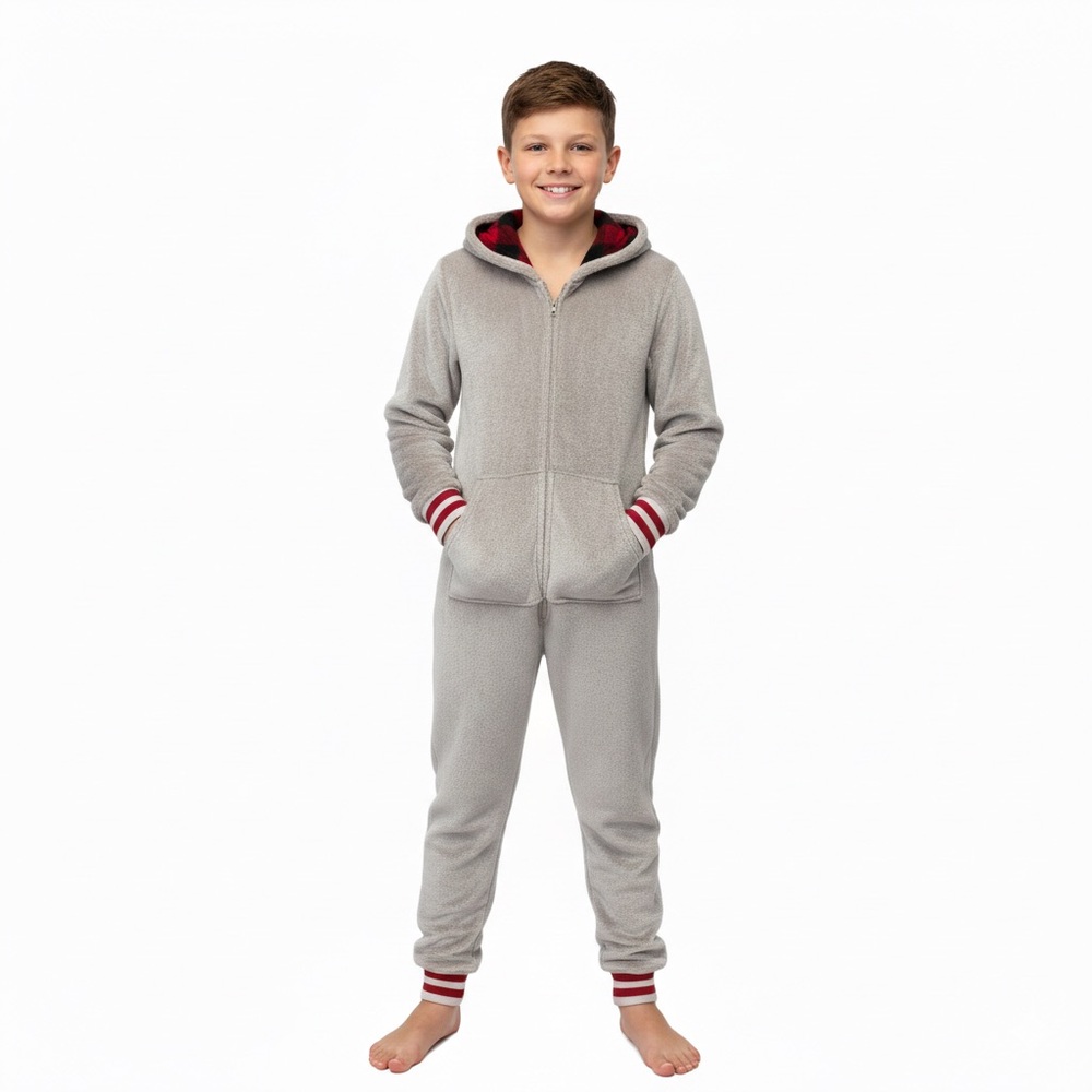 Canadiana Cozy Fleece Hooded Reindeer Pajama Onsie Unisex Boy Girl Size 14 16 XL